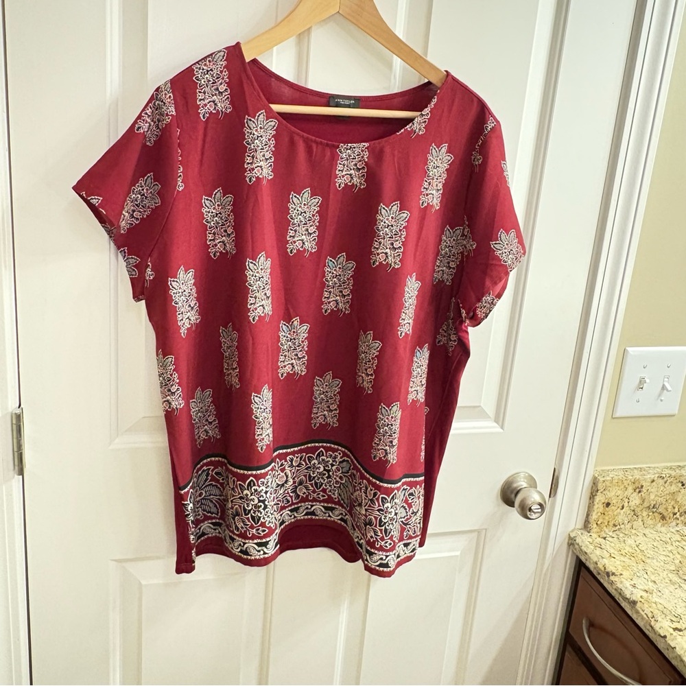 Ann Taylor Factory Red and White Blouse - Picture 2 of 6